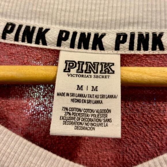 PINK Victoria Secret Over-Sized Crew Neck Sweatshirt, Pink and White, Size M - Picture 4 of 6